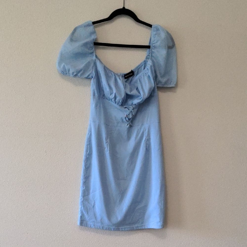 Pretty Little Thing Blue Puff Sleeve Mini Dress